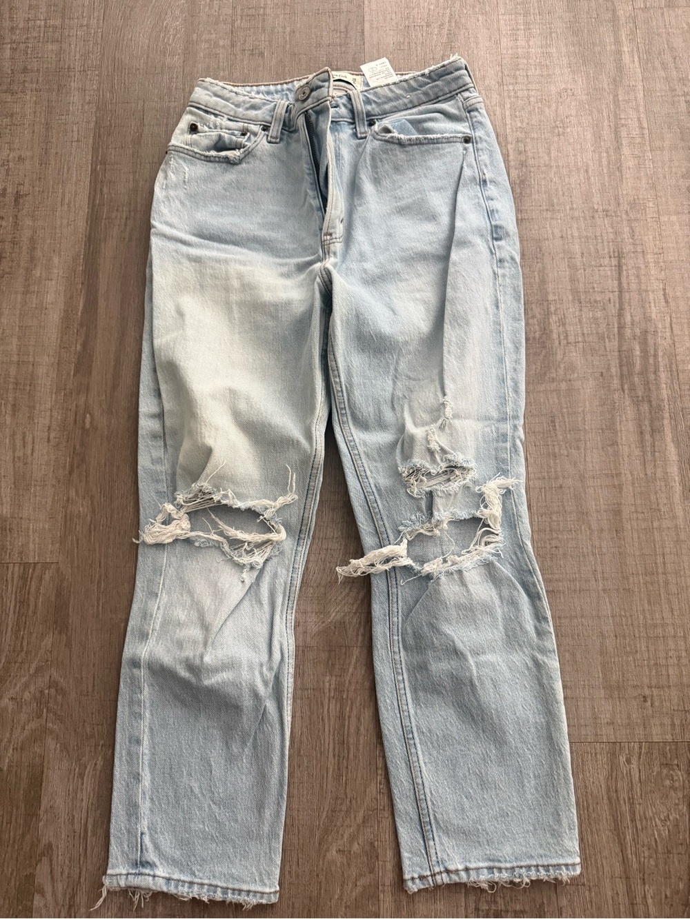 Abercrombie & Fitch curve love Light Blue Distressed Mom Jeans